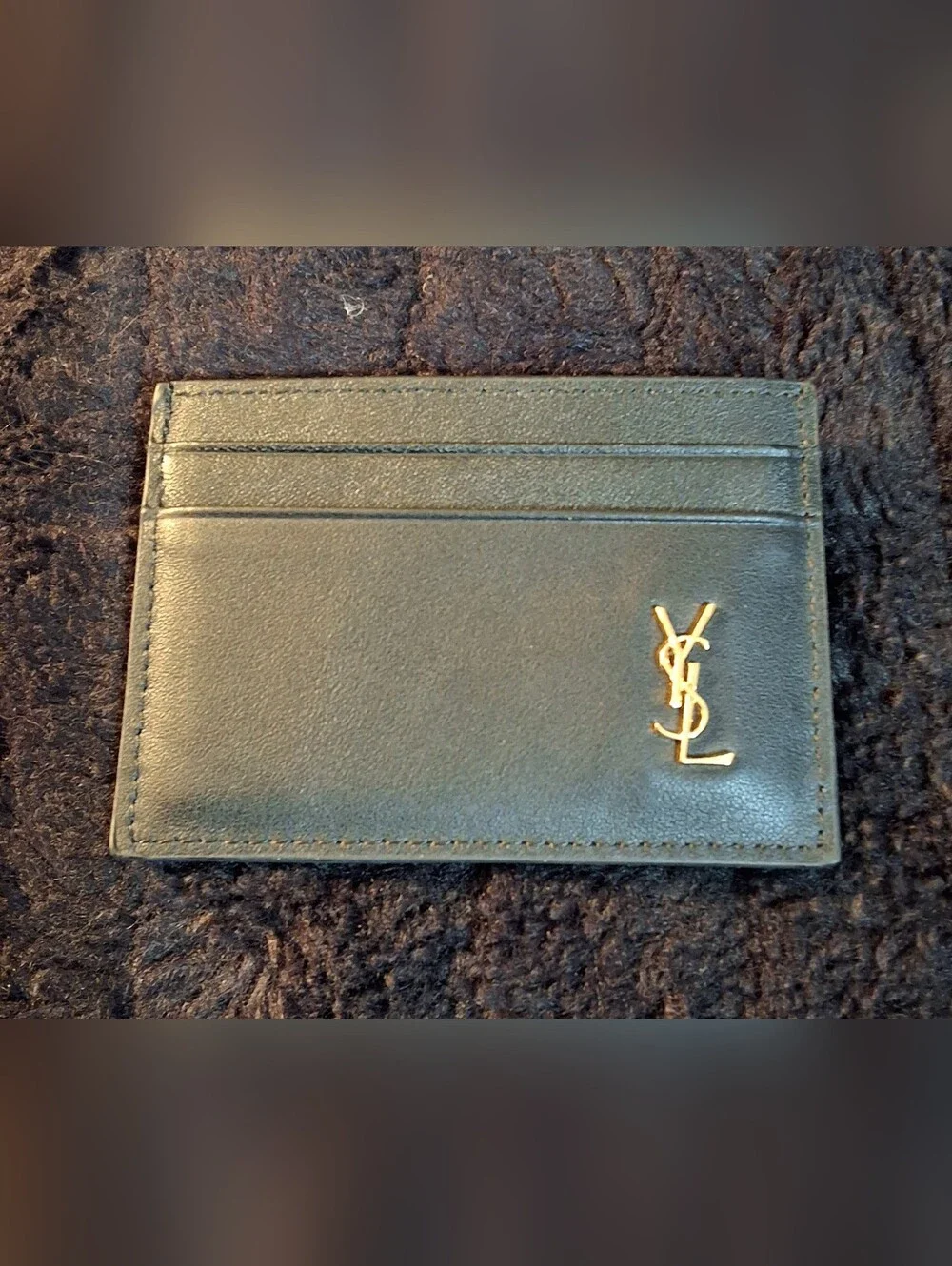 Yves Saint Laurent Green Leather Card Holder with Gold YSL Logo